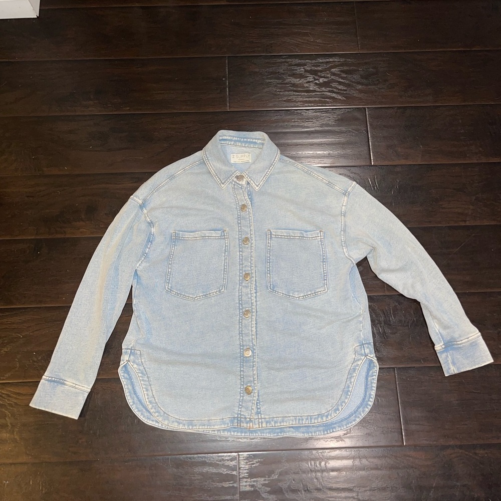 Z Supply All Day Knit Denim Jacket Shacket XS Washed French Terry Outerwear